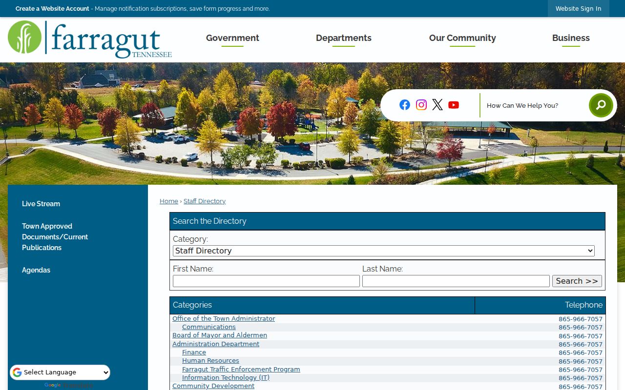 Farragut people directories Town staff search